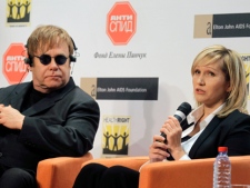 Elena Pinchuk, Ukrainian business woman and sponsor of ANTIAIDS Foundation (EPAAF) speaks during a joint press with British singer Elton John in Kiev, Ukraine, Wednesday, Nov. 9, 2011. The founders of the Elton John Foundation (EJAF) and sponsor Elena Pinchuk, ANTIAIDS Foundation (EPAAF), presented to journalists their second joint charitable project. Its goal is to help girls and women who spent most of their lives in the street, to have access to HIV testing and to receive social, medical and legal assistance. (AP Photo/Efrem Lukatsky)