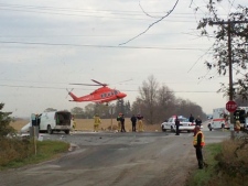 Emergency crews are seen at the site of a fatal accident in Pickering Wednesday morning. (Sara Barclay)