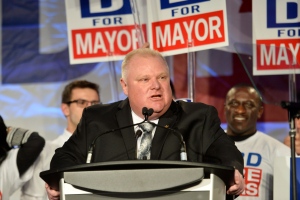 Toronto Mayor Rob Ford speaks to supporters during his election campaign launch Thursday, April 17, 2014. (The Canadian Press/Nathan Denette)