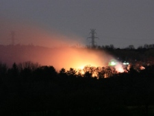 Smoke rises from a fire that destroyed two turkey barns in Kettleby on Tuesday, Nov. 15, 2011. (CP24/Tom Stefanac)