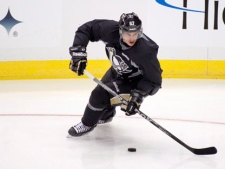 Pittsburgh Penguins' Sidney Crosby participates in hockey practice with teamates on Thursday, Nov. 10, 2011 in Pittsburgh. Crosby has not been restricted in drills at practices for weeks and reports are predicting he will return to playing in games soon. (AP Photo/Keith Srakocic)
