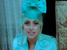 Lady Gaga appears in a video message she delivered to students at an Etobicoke school for their equality assembly to fight against homophobia Friday, Nov. 25, 2011. (CTV)