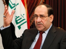 Iraq's Prime Minister Nouri al-Maliki speaks during an interview with The Associated Press in Baghdad, Iraq, Saturday, Dec. 3, 2011. Iraq's prime minister says a bombing in the Green Zone earlier this week was an assassination attempt against him. During an interview with The Associated Press Saturday, Nouri al-Maliki said the parliament building or speaker also could have been targets but preliminary information suggests the bombers were trying to get him. (AP Photo/Hadi Mizban)