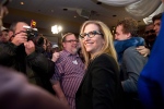Ontario PC candidate for Thornhill Gila Martow celebrates a victory in the Thornhill byelection with her son Evan, right, on Thursday, Feb. 13, 2014. (The Canadian Press/Galit Rodan)