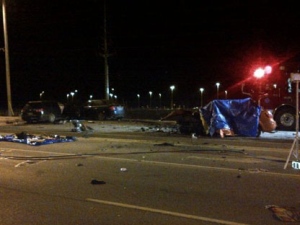 One person was killed in a four-vehicle collision in Brampton on Monday, Dec. 12, 2011. (Dave Richie/CP24)