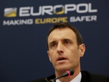 Europol director Rob Wainwright speaks to reporters in The Hague in this Wednesday, March 16, 2011, photo. (AP Photo/Peter Dejong)