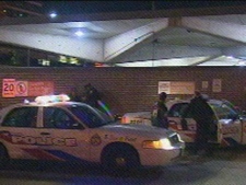 Police cruisers are seen outside Finch Station Saturday night. (CP24)