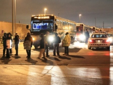 Striking York Region Transit workers, represented by ATU Local 113, picket outside a GO Transit garage on Steeprock Drive early Wednesday, Dec. 21, 2011. (CP24/Tom Stefanac)
