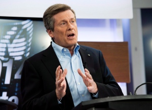 John Tory takes part in the first debate for the Toronto mayoral race in Toronto on Wednesday, March 26, 2014. (The Canadian Press/Nathan Denette)