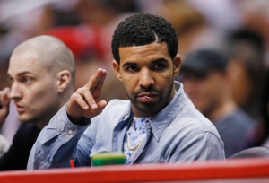 Drake at an NBA basketball game 