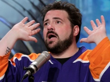 Actor and director Kevin Smith is interviewed on the "Imus in the Morning" program on Fox Business Network in New York on Tuesday, Feb. 8, 2011. (AP Photo/Richard Drew)