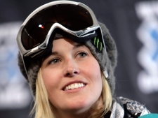 Freestyle skier Sarah Burke speaks to reporters at a news conference at the Winter X Games on Wednesday, Jan. 21, 2009. (THE CANADIAN PRESSAP-Nathan Bilow)