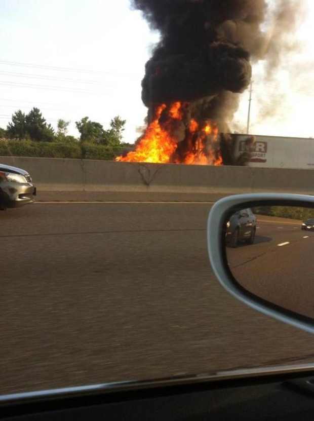 Highway 401 west closed after cheese truck fire 