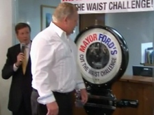 City Coun. Doug Ford kicked off his brother Mayor Rob Ford's Cut the Waist weight-loss campaign by stepping on a scale Monday, Jan. 16, 2012. Doug Ford weighed in at 275 pounds.