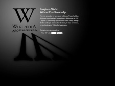 This screen shot shows the blacked-out Wikipedia website, announcing a 24-hour protest against proposed legislation in the U.S. Congress, intended to protect intellectual property that critics say could facilitate censorship, referred to as the "Stop Online Piracy Act," or "SOPA," and the "Protect IP Act," or "PIPA." (AP Photo/Wikipedia)