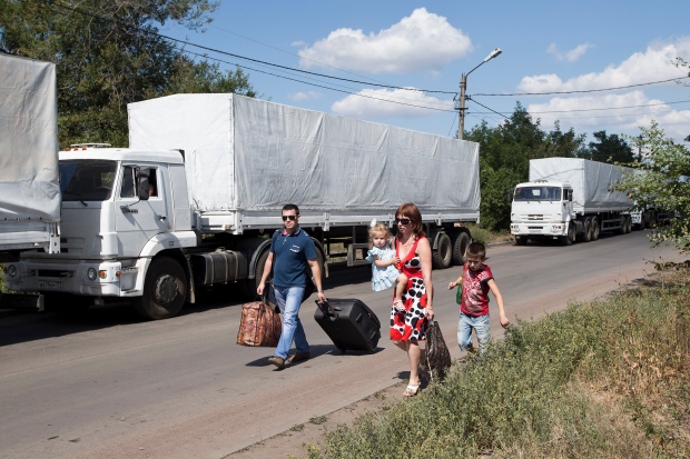 Russian aid convoy trucks