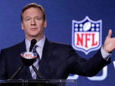 NFL Commissioner Roger Goodell answers a question during a news conference Friday, Feb. 3, 2012, in Indianapolis. The New England Patriots will face the New York Giants in Super Bowl XLVI on Feb. 5. (AP Photo/David J. Phillip)
