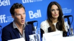 Benedict Cumberbatch, left, and Keira Knightley attend the press conference for "The Imitation Game" on day 6 of the Toronto International Film Festival at the TIFF Bell Lightbox on Tuesday, Sept. 9, 2014, in Toronto. (Photo by Evan Agostini/Invision/AP)