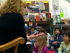 A teacher speaks to a kindergarten class in this file photo.