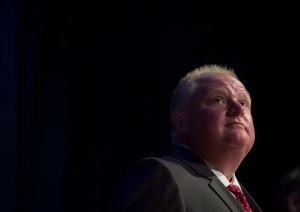 Mayor Rob Ford pauses while participating in a mayoral debate in Toronto on Tuesday, July 15, 2014. (The Canadian Press/Darren Calabrese)