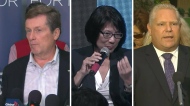 Mayoral candidates John Tory, Olivia Chow and Doug Ford are seen in this composition image. 