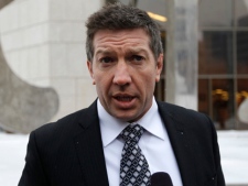 Sheldon Kennedy speaks with reporters outside the Law Courts Building in Winnipeg on Wednesday, Feb. 22, 2012, prior to a sentencing hearing for Graham James. (THE CANADIAN PRESS/Trevor Hagan)