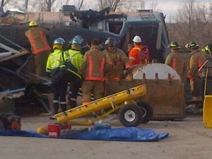 Emergency crews are shown at the site of a train derailment in Burlington. (Dave Ritchie)