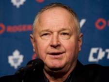 Randy Carlyle speaks at a news conference in Montreal, Saturday, March 03, 2012, announcing his appointment as new head coach of the Toronto Maple Leafs hockey team. THE CANADIAN PRESS/Graham Hughes