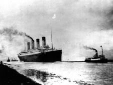 In this April 10, 1912, file photo, the Titanic departs Southampton, England, prior to her maiden Atlantic voyage en route to New York City. Five days into her journey, the ship struck an iceberg and sank, resulting in the deaths of more than 1,500 people. (AP Photo, File)