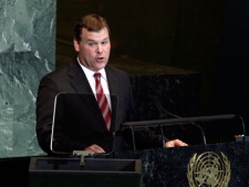 Foreign Minister John Baird addresses the General Assembly during the 66th U.N. General Assembly at UN Headquarters on Monday, Sept. 26, 2011. (THE CANADIAN PRESS/AP=David Karp)
