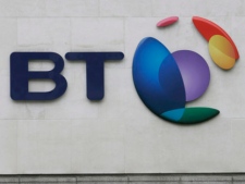 A logo is pictured outside the headquarters of BT, the British-based telecoms giant, in London in this file photo. (AP Photo/Alastair Grant)