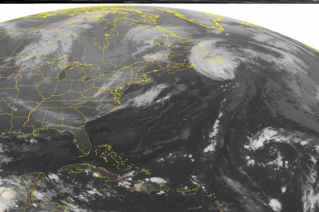 Hurricane Gonzalo moves by Newfoundland