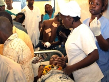 Victims of deadly explosions at a munitions depot are treated at an army hospital in Brazzaville, Republic of Congo Tuesday, March 6, 2012.(AP Photo)
