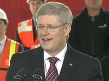 Prime Minister Stephen Harper speaks to reporters in Toronto on Friday, March 9, 2012. 