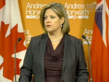NDP leader Andrea Horwath speaks to reporters Feb. 15, 2012.