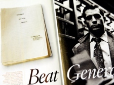 An unpublished manuscript of a three-act play by Jack Kerouac, left, based on his adventures, which was discovered recently, lies a atop a July-August issue of Bestlife magazine which features an excerpt, in New York, on Tuesday, May 24, 2005. (AP Photo/Mary Altaffer)