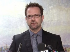 CUPE Local 79 president Tim Maguire speaks to reporters Wednesday, March 21, 2012.
