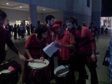 Drummers prepare to perform at the NDP leadership convention in Toronto on Friday, March 23, 2012. (CP24/Sandie Benitah)