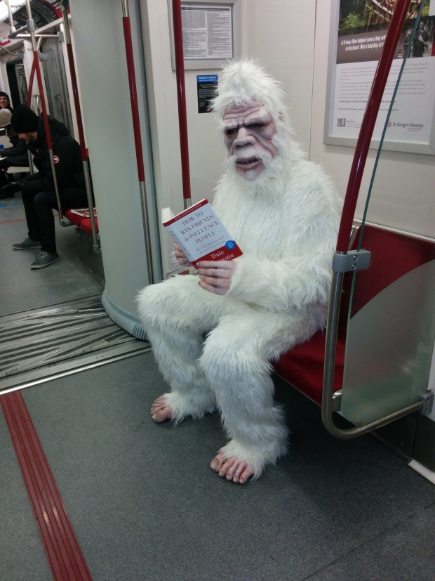 Abominable snowman spotted riding subway