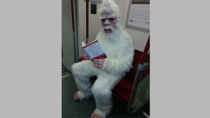 Abominable snowman spotted riding subway
