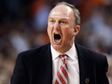 Ohio State head coach Thad Matta shouts instructions during the first half of the East Regional final game against Syracuse in the NCAA men's college basketball tournament on Saturday, March 24, 2012, in Boston. (AP Photo/Elise Amendola)