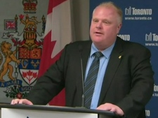 Mayor Rob Ford speaks to reporters Thursday, March 29, 2012. 