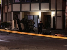 One person was killed in a crash on Mount Pleasant Road, near Stibbard Avenue, early Tuesday, April 3, 2012. (CP24/Tom Stefanac)