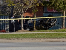 A 26-year-old man died in a single-vehicle crash on 16th Avenue in Markham on Thursday, April 12, 2012. (CP24/Tom Stefanac) 
