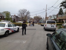 Police tape is shown at the scene of a shooting in the city's west end Sunday afternoon. (CP24.com/Jackie Crandles)