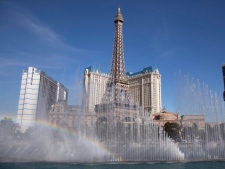 The Bellagio fountain sprays in sync with music during one of its afternoon shows Tuesday, March 20, 2012, in Las Vegas. (AP Photo/Julie Jacobson)