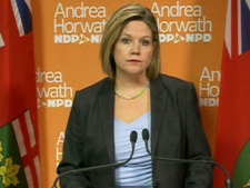 NDP Leader Andrea Horwath speaks with reporters on April 3, 2012. (CTV)