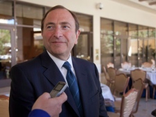 NHL Commissioner Gary Bettman speaks with members of the media after attending a meeting with team presidents on Thursday, March 22, 2012, in Las Vegas. (AP Photo/Julie Jacobson)