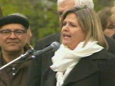 Ontario NDP Leader Andrea Horwath speaks to those gathered at Queen's Park for a labour rally Saturday afternoon. (CP24)