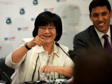 International Development Minister Bev Oda points during a donors conference in London in June 2011 for the GAVI Alliance, a global health organization that works to immunize children in poor countries. (THE CANADIAN PRESS/Ben Fisher)